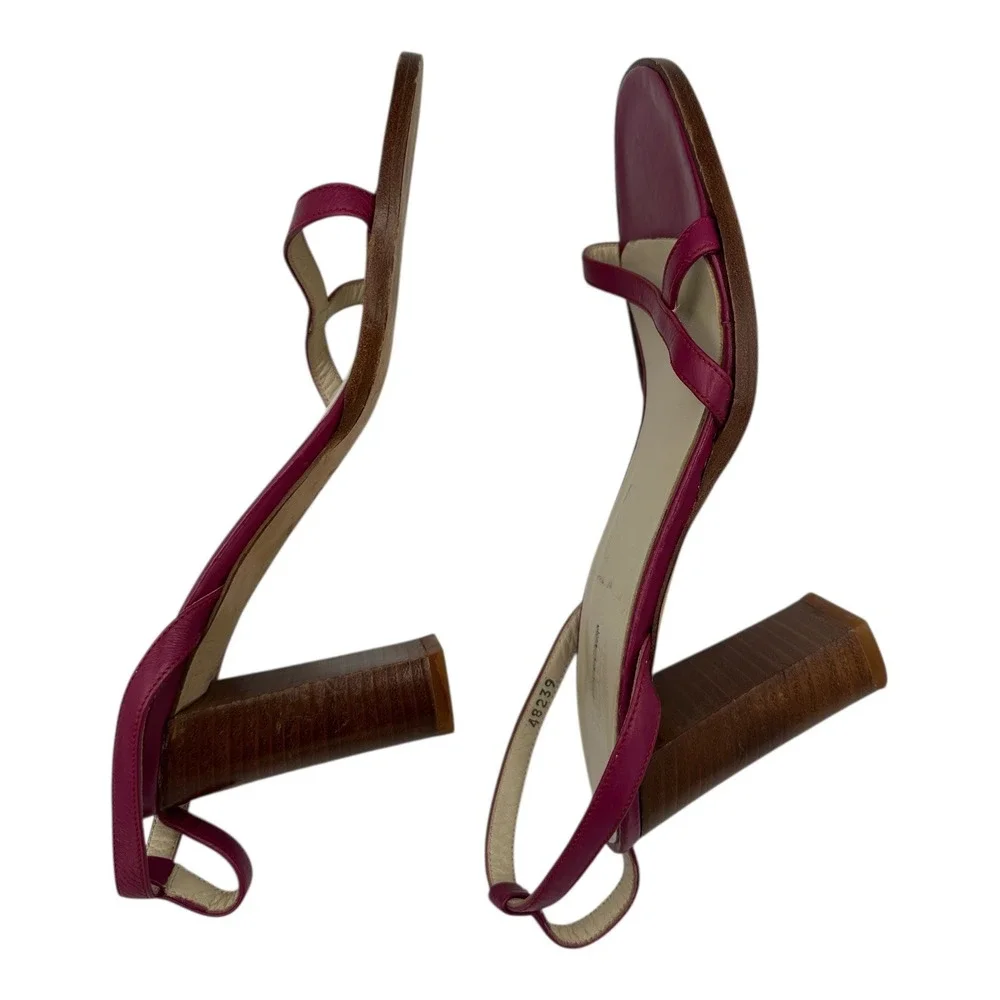 J‎ CrewChic Women's Magenta Leather Slingback Block Heel Sandals Size 7 Italy